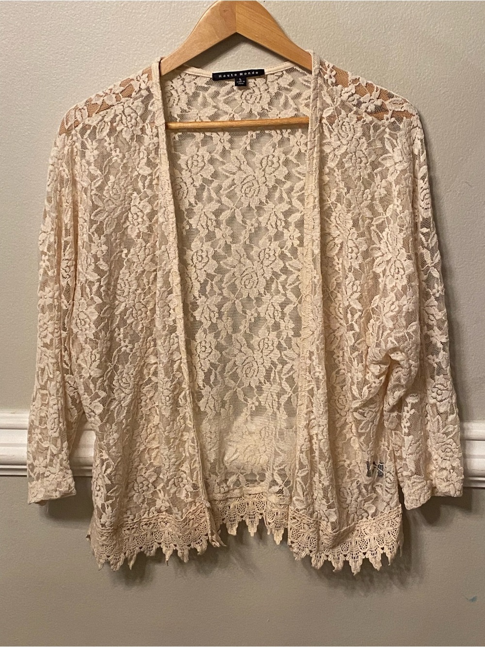 Haute Monde Cream Floral Lace Open-Front Cardigan